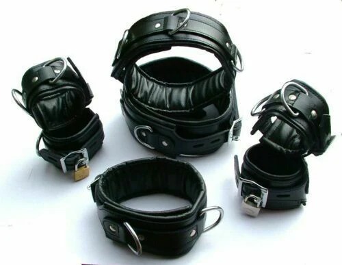 7 pcs Leather Bondage Cuffs Set, Ankle, wrist, Thigh and Neck Restraints set — photo 1