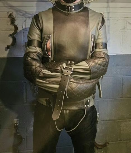 Real Leather Straight Jacket Armbinder Asylum Body Harness Straitjacket Costume — photo 1