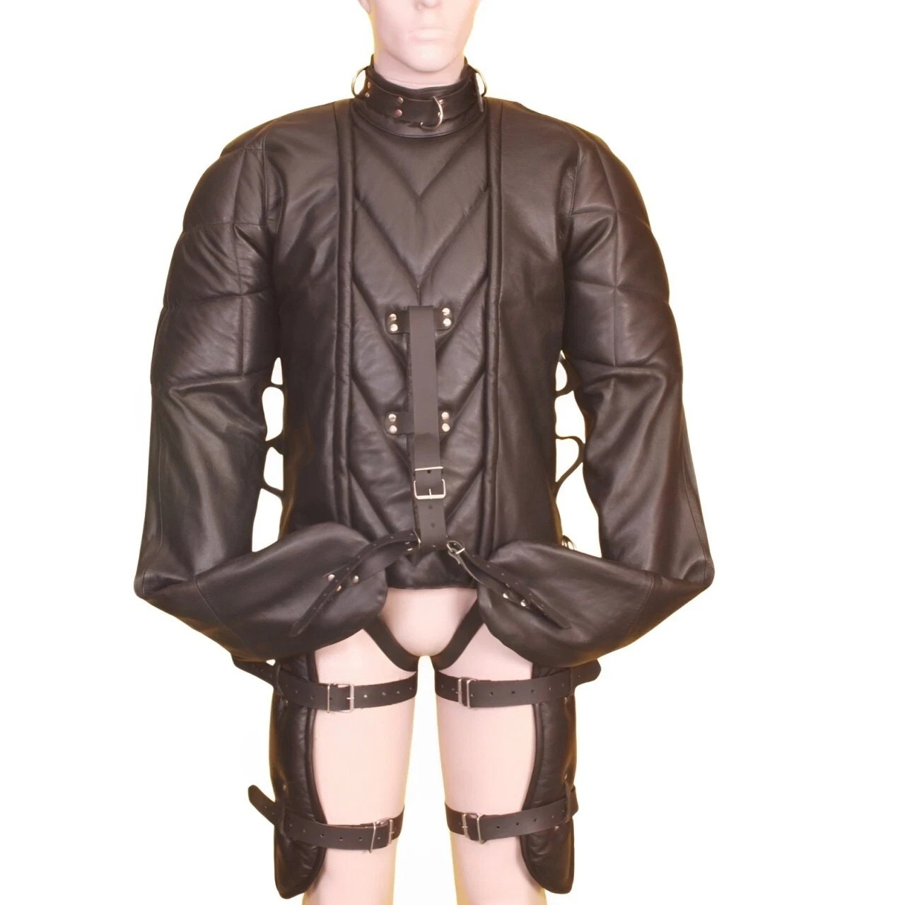 Real Leather Straight Jacket Unisex Bondage Fetish Gear Straitjacket Armbinder
