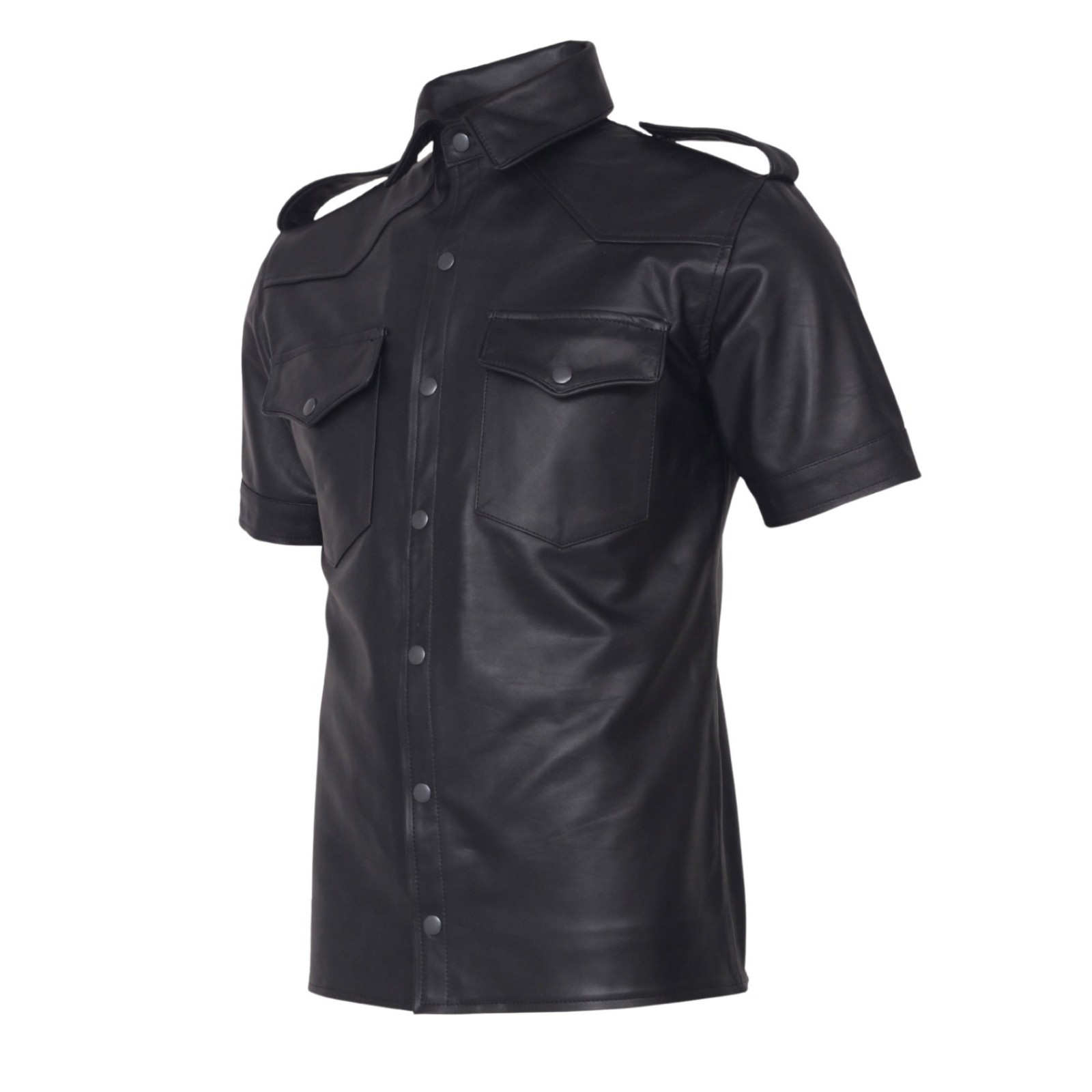 Real Leather Half Sleeve Gay Uniform Shirt — photo 1