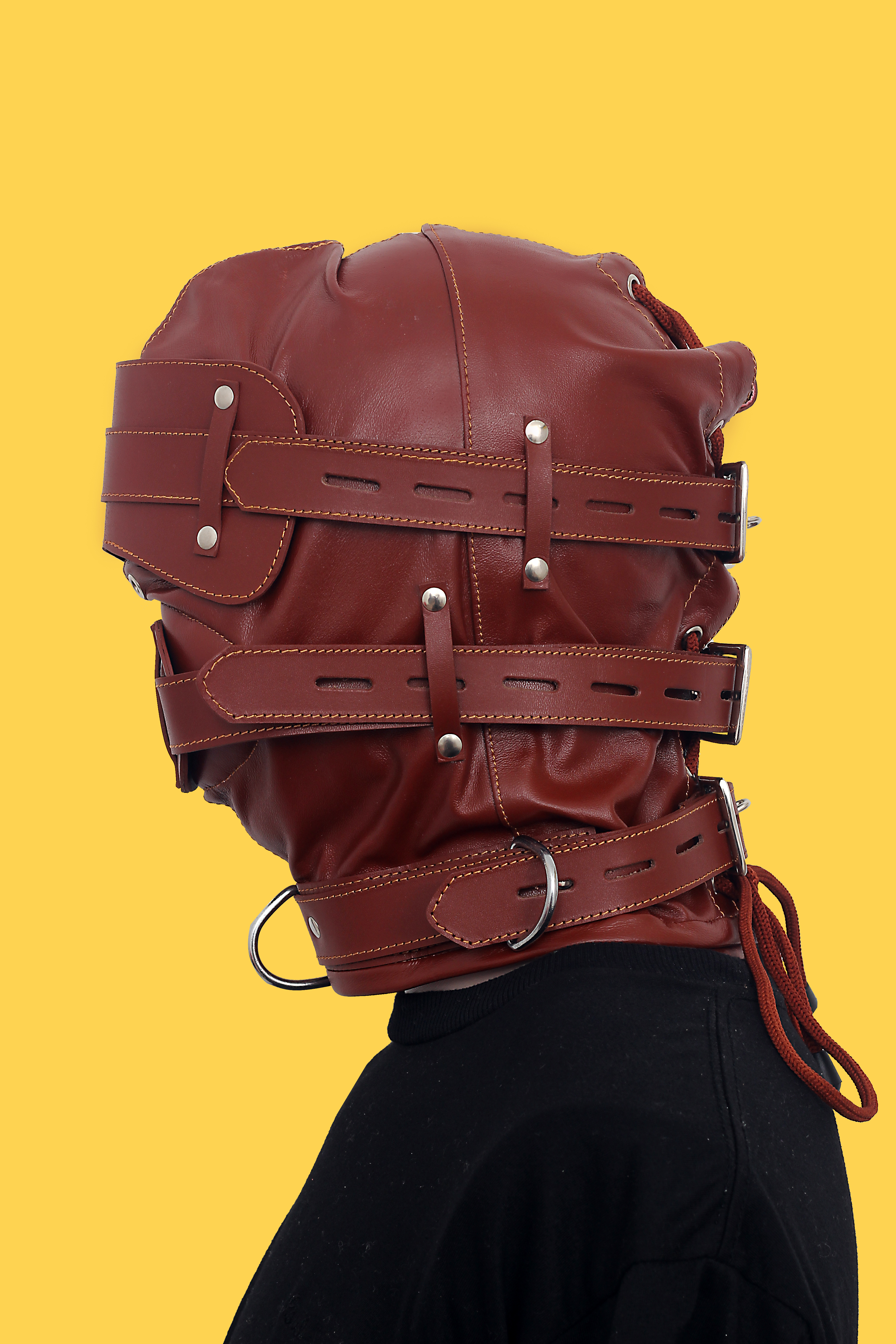 Genuine Leather Adjustable Lace-up Bondage Fetish Hood — photo 1