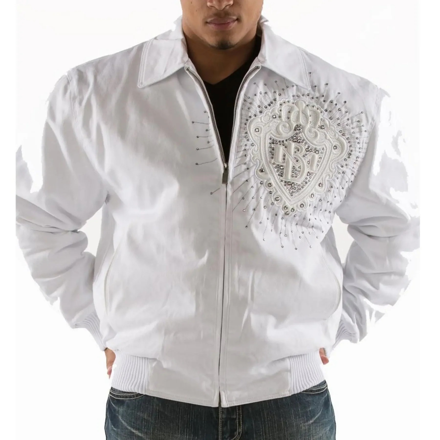 Men's Premium White Cowhide Leather Jacket | Stylish Embroidered Logo Design — photo 1
